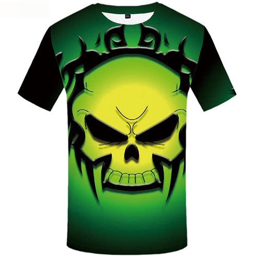 Skull T-shirt Men Green T-shirts Graphic Punk Rock Shirt Print Gothic  Tshirt Anime Short Sleeve summer Men/women S-5XL Male