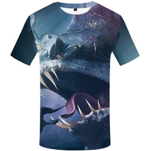 Fish T shirts Men Piranha Shirt Print Animal Tshirts Casual War T-shirts 3d  Ocean Tshirt Anime Short Sleeve Fashion Men/women