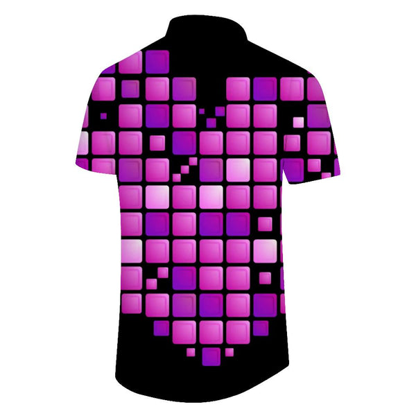 
Men's Short Sleeve Summer Lapel Shirt Square Color Love Heart Print Shirt Casual Shirt Regular Fit Summer Shirt
                