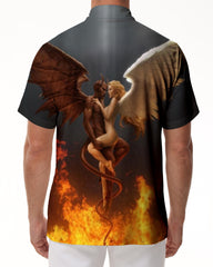 Angel Wings and Hell Devil Hip Hop Rap Shirt Casual Loose Men's Short Sleeve Shirt Seaside Short Sleeve Shirt Beach