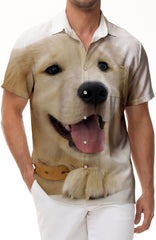 Summer Golden Retriever Puppy Animal Digital Print Pattern Men's Casual Short Sleeve Button Shirt Loose Beach Short Sleeve Shirt Tops