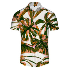 Summer coconut tree vacation seaside fashion short-sleeved Hawaiian button-down lapel pocket casual men's simple short-sleeved shirt