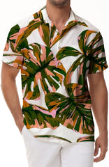 Summer coconut tree vacation seaside fashion short-sleeved Hawaiian button-down lapel pocket casual men's simple short-sleeved shirt