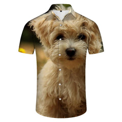 Maltese Dog Fashion Designer Mens Shirt Graphic Print Short Sleeve Button Shirt Summer Tops