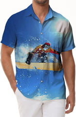 Exciting Snowboard Pattern Fashion Cool Print Hawaiian Shirt Men's Summer Beach Casual Short Sleeve Shirt Button Closure