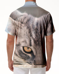 Casual Cat Print Mens Hawaiian Shirt Tropical Short Sleeve Button Shirt Hawaiian Beach Vacation Shirt Casual Summer Resort Wear