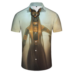 Vintage Egyptian Style Men's 3D Digital Printed Button Shirt Short Sleeve Shirt Loose Lapel Pattern Shirt Button Up