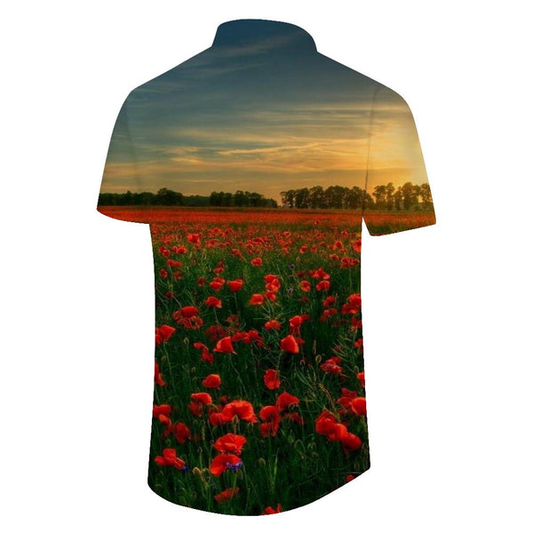 
Poppy Fields at Sunset Men's Casual Short Sleeve Everyday Loose Button Hawaiian Shirt Casual Beach Party
                