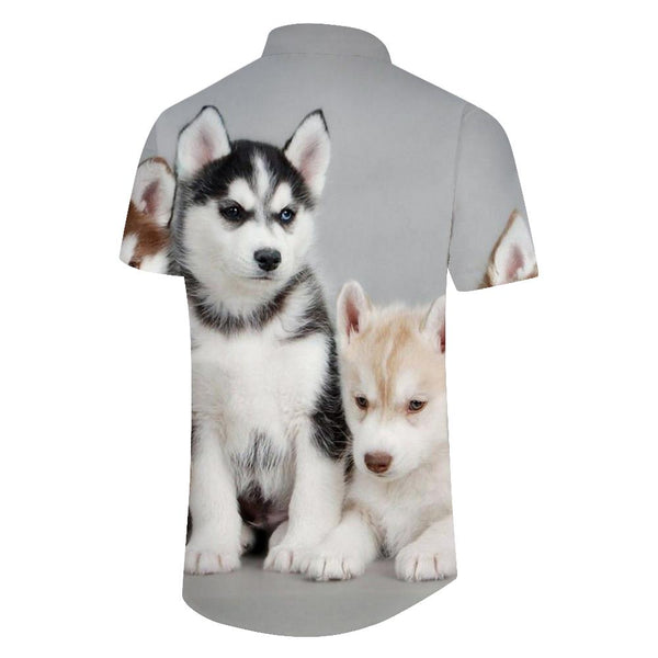 
Cool Husky Print Men's Tropical Hawaiian Lapel Button-Down Short Sleeve Summer Classic Casual Regular Fit Shirt
                