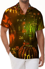 Funny Pumpkin Head Men's Shirt 3d Printed Pattern Men Loose Summer Casual Short Sleeve Beach Party Hawaii