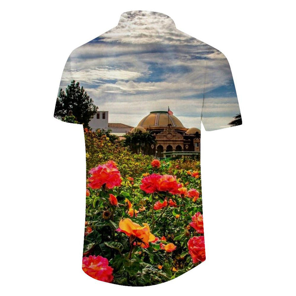 
Nature floral print Hawaiian button down lapel men's casual loose vacation short sleeve shirt
                