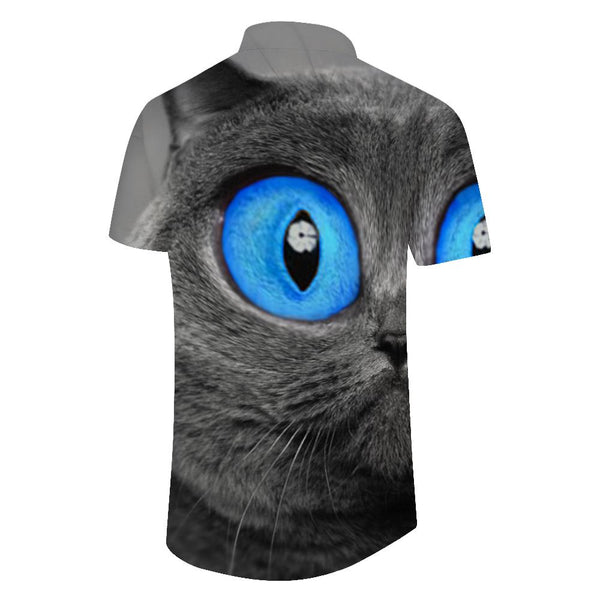 
Funny big eyes cat casual loose street outdoor travel men's Hawaiian shirt animal short sleeve button-down lapel shirt short sleeve
                