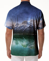 High mountain snow mountain beautiful nature scenery Hawaii button down lapel short sleeve shirt beach waves men's short sleeve button down shirt tropical