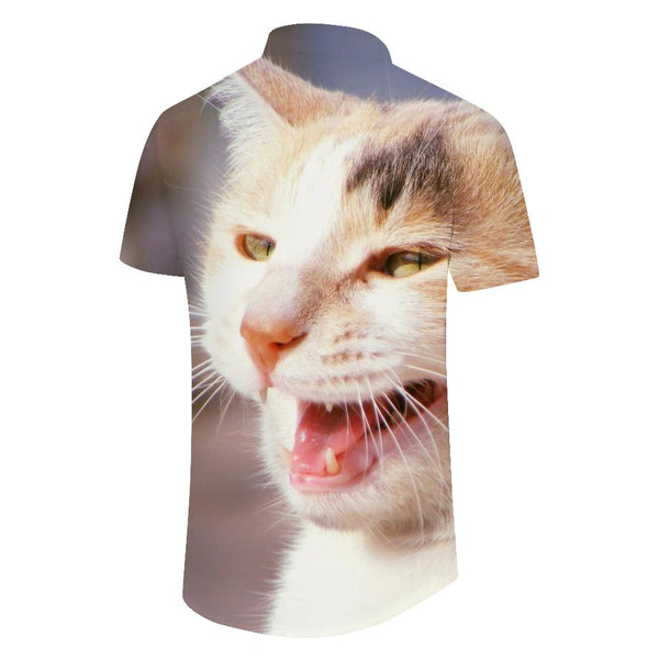 
Cat pattern tropical Hawaiian button-down lapel pocket casual loose men's short-sleeved retro collar holiday beach shirt short sleeves
                
