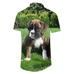 Sanfutian Boxer Dog Men's 3D Print Casual Button Down Shirts Novelty Hawaii Short Sleeve