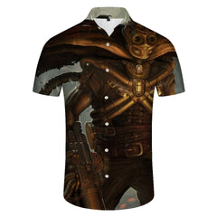 Alien 3D digital printing pattern casual men's loose button lapel Hawaiian tropical four seasons pocket fun cartoon clothing