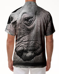 Animal Rhino Tropical Four Seasons Short Sleeve Shirt Hawaiian Shirt Men's Summer Casual Short Sleeve Button Beach Shirt Gray