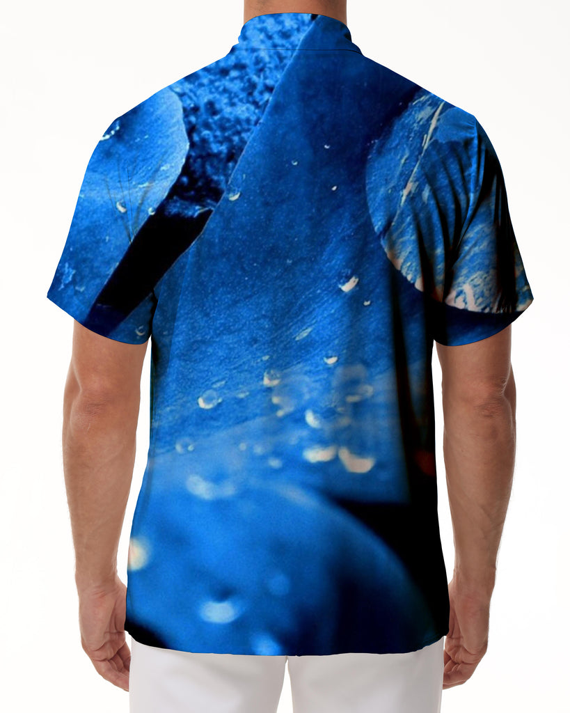 
Blue flower tropical Hawaiian button-down lapel short sleeve men's casual loose daily simple versatile shirt top
                