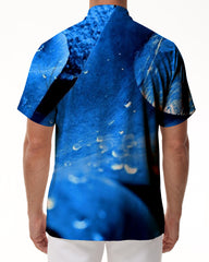 Blue flower tropical Hawaiian button-down lapel short sleeve men's casual loose daily simple versatile shirt top