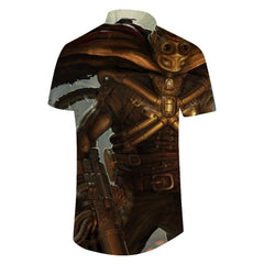 Alien 3D digital printing pattern casual men's loose button lapel Hawaiian tropical four seasons pocket fun cartoon clothing