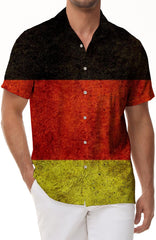 German flag print pattern 3D digital printing fashionable cool Hawaiian button-down lapel men's casual loose short-sleeved shirt