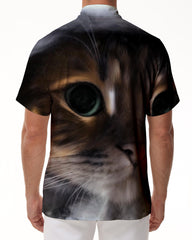 Funny Men's Animal Cat Print Short Sleeve 3D Art Print Short Sleeve Fashion Lapel Shirt Party Tops Summer Casual Clothing