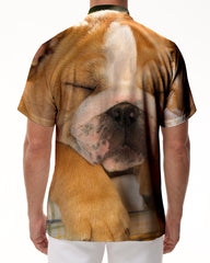 French Bulldog Print Men's Casual Lapel Button-Down Beach Party Shirt Short Sleeve Beach Vacation