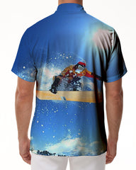 Exciting Snowboard Pattern Fashion Cool Print Hawaiian Shirt Men's Summer Beach Casual Short Sleeve Shirt Button Closure