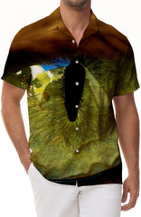 Men's Lizard Eye Hawaiian Tropical Button Down Lapel Summer Beach Print Short Sleeve Button Shirt