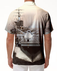 Airplane Fighter Men's Shirt Short Sleeve Button-Down Beach Shirt Tropical Vacation