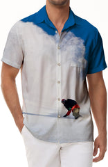 Snowboard Print Hawaiian Shirt Men's Summer Beach Casual Short Sleeve Button Shirt