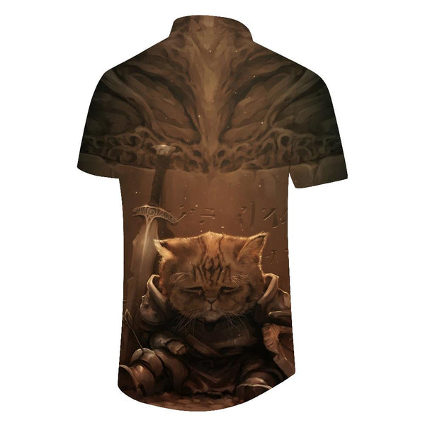 
Warrior Cat Print Pattern Summer Short Sleeve Fashion Short Sleeve Shirt Animal Mens Fashion Casual Men's Tops
                