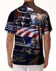American Flag Car Battle Men's Casual Short Sleeve Shirt Short Sleeve Hawaiian Button Digital Printing Rich Pattern