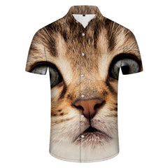 Curious Cat Mens Hawaiian Shirt Print Summer Beach Casual Short Sleeve Button Shirt Summer Beach Formal Shirt