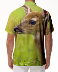 Nature Fawn Animal Print Men's Hawaiian Shirt Button-Down Casual Short Sleeve Shirt Outfit Perfect for Summer Beach Tropical Vacation