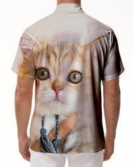 Funny Kitten Animal Cat Mens Hawaiian Shirt Short Sleeve Button Shirt Tops For Casual Beach Vacation