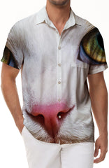 Funny Cat Face Men's Loose Hawaiian Shirt Short Sleeve Pocket Casual Regular Fit Button Top