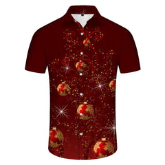 Merry Christmas Mens Hawaiian Button Down Loose Outdoor Fashion Modern Summer Short Sleeve Shirt