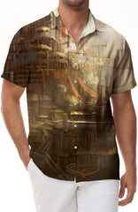 Abstract Sky Castle Mens Hawaiian Shirt Short Sleeve Button Casual Shirt for Summer Beach