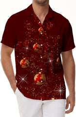 Merry Christmas Mens Hawaiian Button Down Loose Outdoor Fashion Modern Summer Short Sleeve Shirt