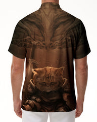 Warrior Cat Print Pattern Summer Short Sleeve Fashion Short Sleeve Shirt Animal Mens Fashion Casual Men's Tops
