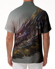Ancient Domineering Dragon Men's Button Shirt Hawaiian Shirt Short Sleeve Beachwear with Pockets Gray