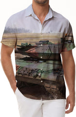 Africa Cool War Tank Men's Button Shirt Short Sleeve Casual Shirt Tropical Rainforest Top