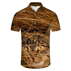 Men's casual button animal kitten short sleeve fashion simple lapel pocket regular style Hawaiian shirt beach top
