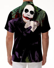 Crazy Poker 3D Digital Printing Pattern Movie Joker Fashion Cool Men's Button Lapel Casual Loose Short Sleeve Shirt