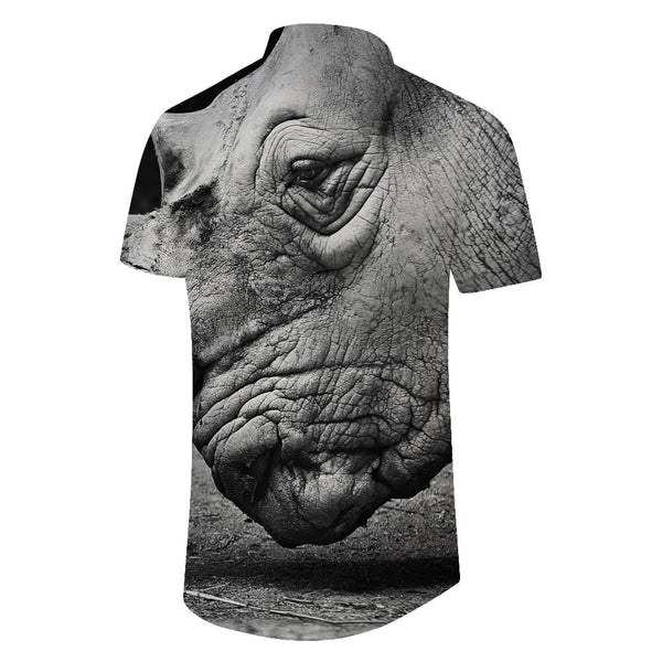 
Animal Rhino Tropical Four Seasons Short Sleeve Shirt Hawaiian Shirt Men's Summer Casual Short Sleeve Button Beach Shirt Gray
                