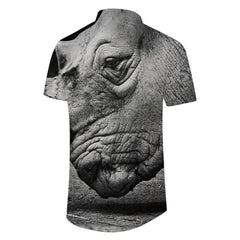 Animal Rhino Tropical Four Seasons Short Sleeve Shirt Hawaiian Shirt Men's Summer Casual Short Sleeve Button Beach Shirt Gray