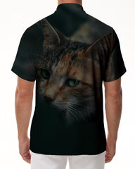 Kitten in the Dark Hawaiian Button Lapel Pocket Short Sleeve Shirt Casual Loose Short Sleeve Shirt Men's