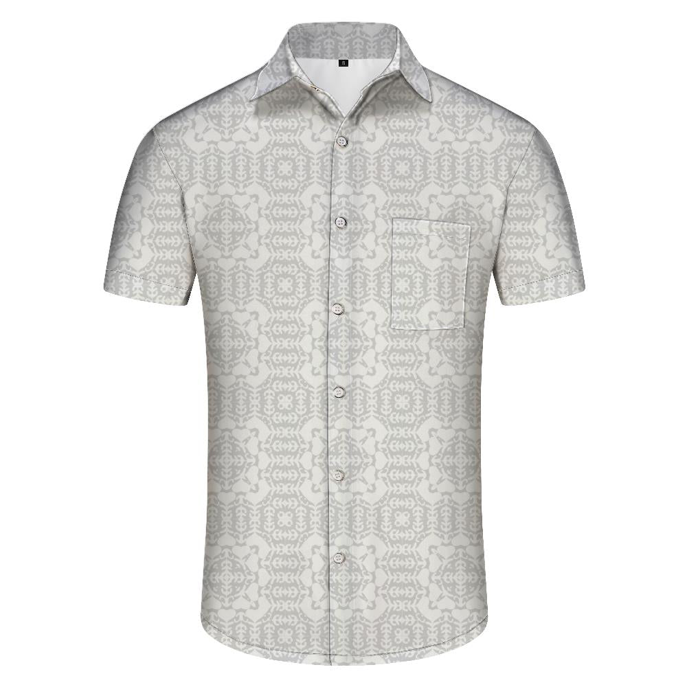 
White pattern digital printing retro style Hawaiian tropical button lapel men's casual street daily
                