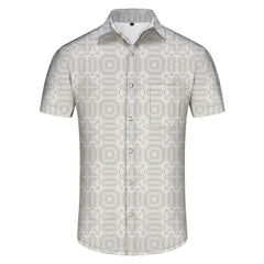 White pattern digital printing retro style Hawaiian tropical button lapel men's casual street daily
